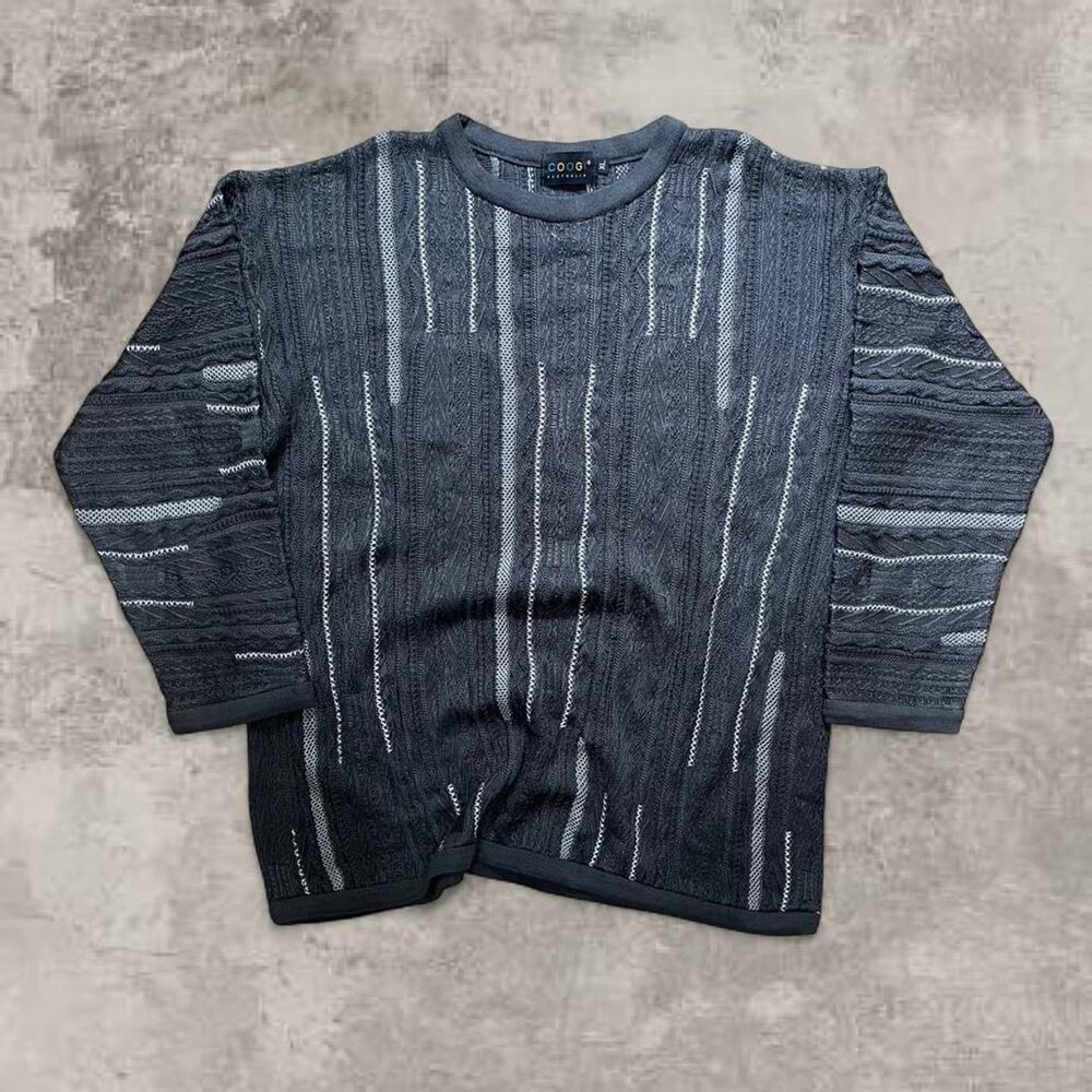 Coogi Original Style Australia Black Knit Sweater Chunky Cable Knit Size XL Boxy